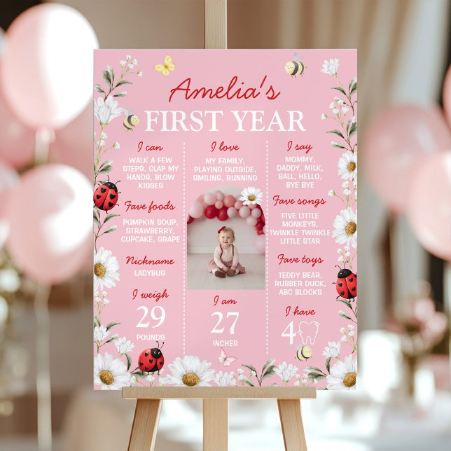 Love Bug Daisy Birthday Photo Milestone Poster (Créateur téléchargé)