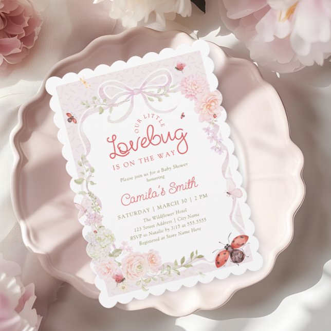 Love Bug Floral Bow Girl Baby Shower Invitation (Créateur téléchargé)