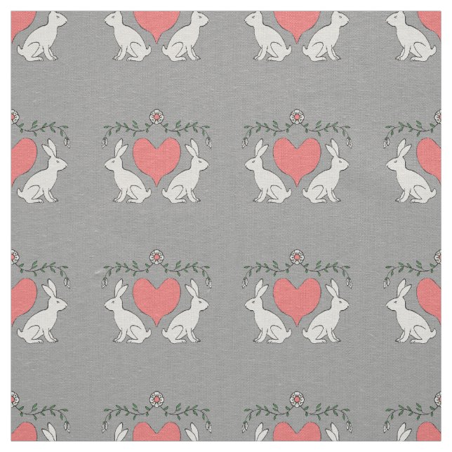 Love Bunny & Hearts Tissu personnalisé Impression  (Échantillon)