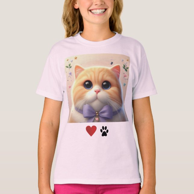 Love Cats Cute Cat Rose Girls T-shirt (Devant)