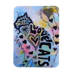 Love Cats Kitty Aquarelle Anniversaire Magnet