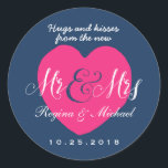 Love Coeur Script Mr et Mme Wedding Favor Sticker<br><div class="desc">Vintage et rustique design étiquette de design mariage faveur autocollant. Décoré avec coeur et lettrage à la main police de script de calligraphie. Parfait pour les mariages, fiançailles, douche nuptiale, fête d'anniversaire ou toute occasion spéciale. Vous pouvez customiser la couleur arrière - plan pour l'adapter à votre couleur de thème....</div>