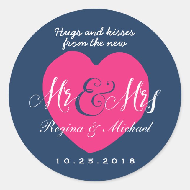 Love Coeur Script Mr et Mme Wedding Favor Sticker (Devant)