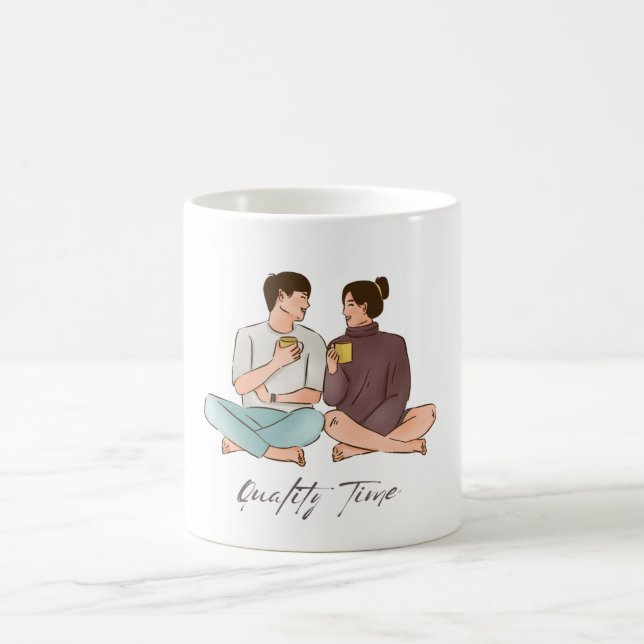 Love & Coffee Couple Mug – Quality Time Illustrati (Centre)