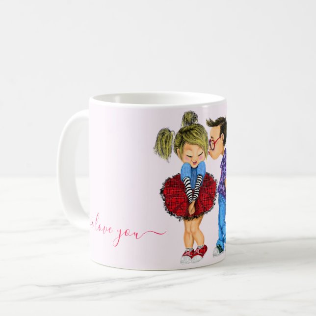 Love Coffee Mug Cadeau - Kiss - I Love You (Devant gauche)