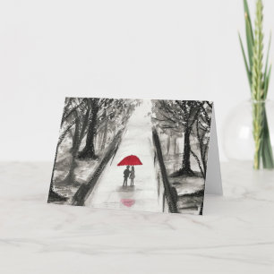 Love couple avec parapluie rouge Carte de voeux pl