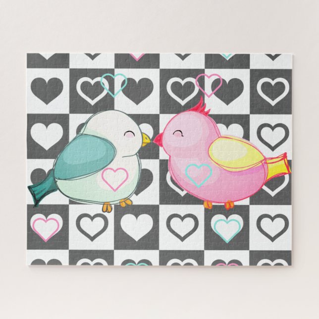 Love Couple Birds Jigsaw Puzzle Puzzle avec Coeurs (Horizontal)