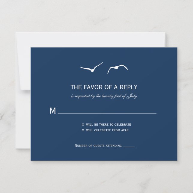 Love Doves Wedding RSVP Cartes - Marine (Devant)