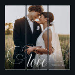 LOVE Élégante calligraphie Couple Mariage Photo<br><div class="desc">Elegant wedding keepsake for Newlyweds,  Valentine's Day,  engagement,  showcasing your favorite ct beau couple photo with script calligraphy reading LOVE over your custom text like names and / or date or a personal over a dark gradient to make the typographiy out .</div>