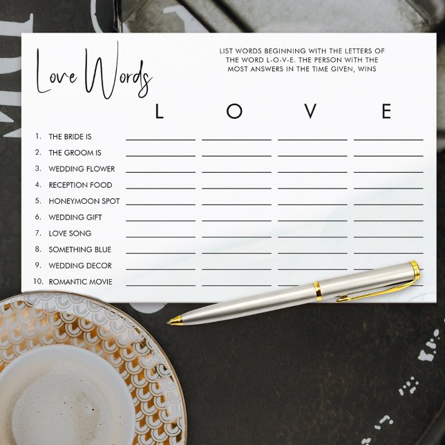 Love Fête des mariées Word Jeu Soft Green Lash (Love word game for bridal shower guests to enjoy)