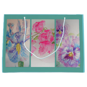 Love Fleurs Aquarelle Turquoise Sac cadeau