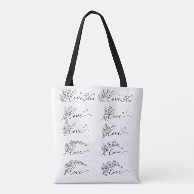 Love & Floral Line Art in 5 set tote bag (Dos)