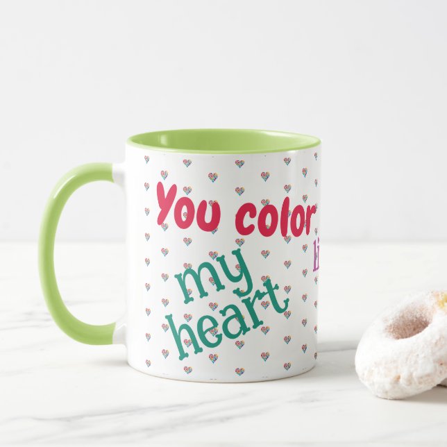 Love, Friendship, Rainbow Hearts, Colorful Mug (Avec donut)