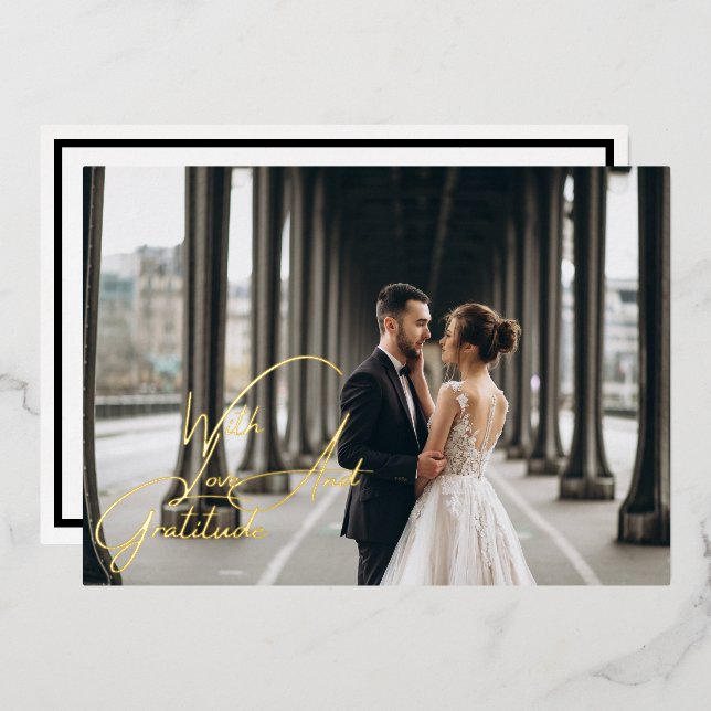 Love & Gratitude Gold Foil Mariage Carte de remerc (Recto/Verso)