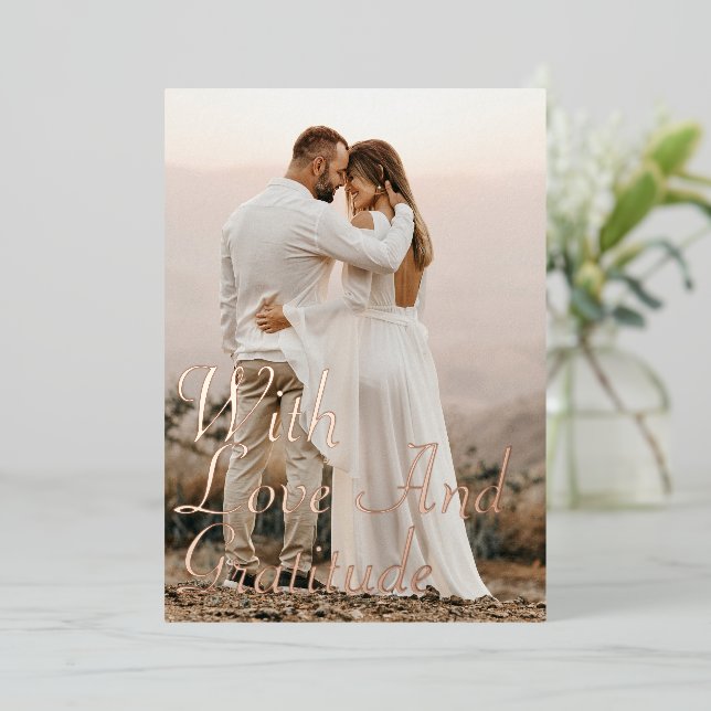Love & Gratitude Rose Gold Mariage Carte de remerc (Debout devant)
