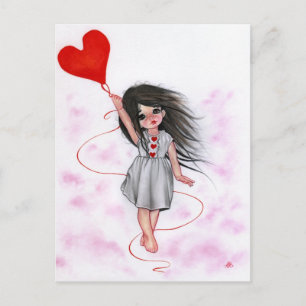 Love Heart Balloon Little Girl in Air Carte postal