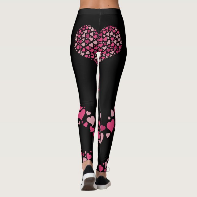 Love Heart Bum Leggings Black mignon Coeurs roses (Dos)