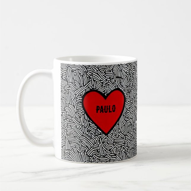 Love Heart Doodle mug Black White & Red valentines (Gauche)