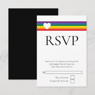Love Heart et Rainbow Gay Wedding Carte RSVP
