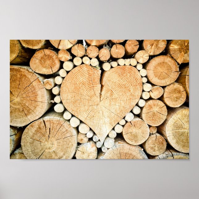 Love Heart Log Poster en bois de chauffage (Devant)