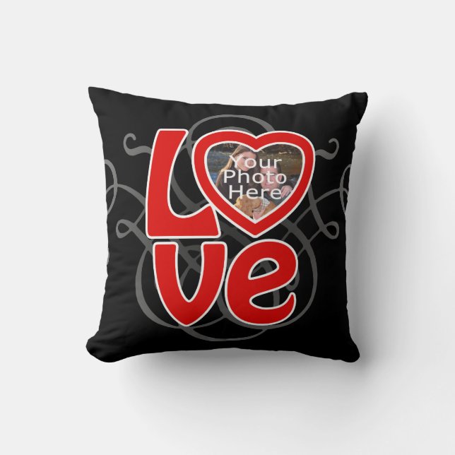 Love Heart Photo Frame Coussin personnalisé (Recto)