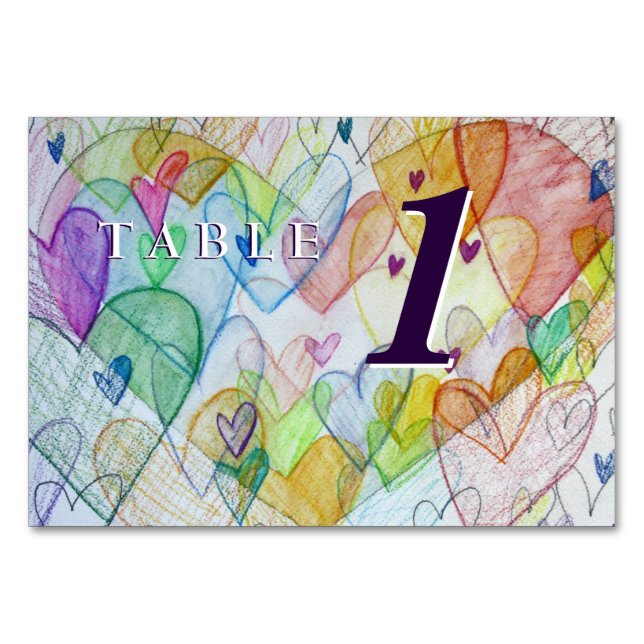 Love Heart Rainbow Custom Table Number Cartes (Devant)