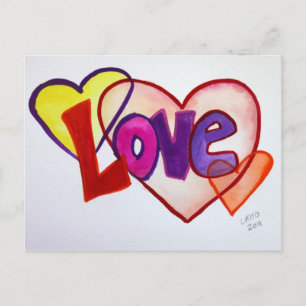 Love Heart Rings Art Painting Carte postale