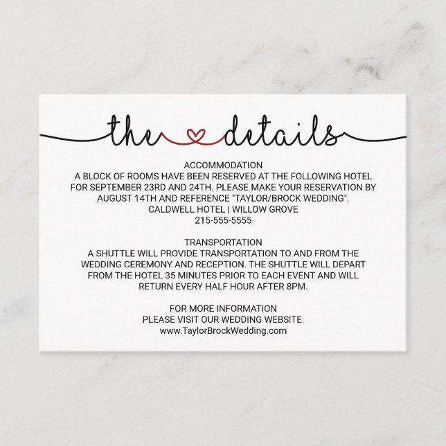 Love Hearts Red Détails du Mariage Carte de boîtie (Devant)