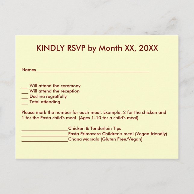 Love Hearts & Red Rose Wedding RSVP Menu Postcard (Devant)