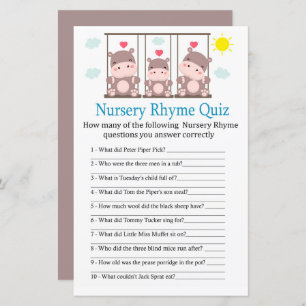 Love hippo Nursery Rhyme Quiz jeu de baby shower