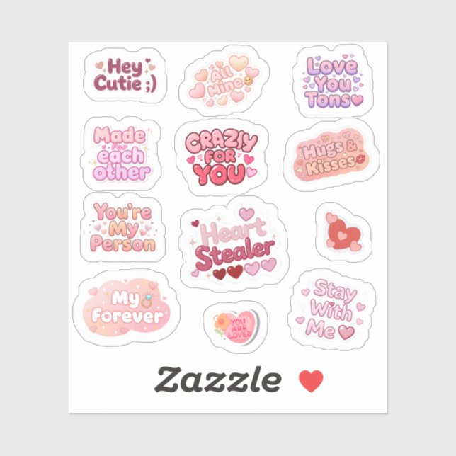 Love & Hugs Y2K Valentine Aesthetic Sticker Set (Feuille)