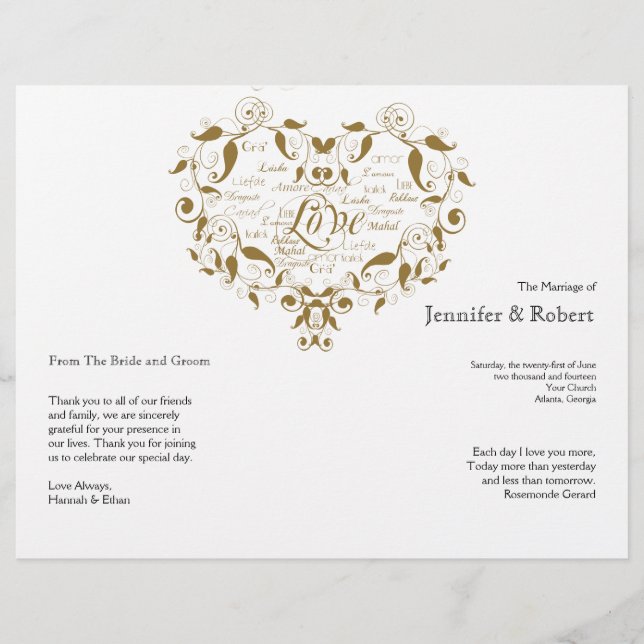 Love in Any Language in Gold Wedding Program (Devant)