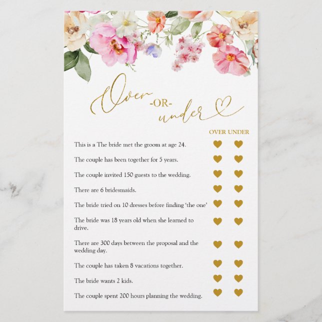 Love In Bloom Over or Under Games Card (Devant)