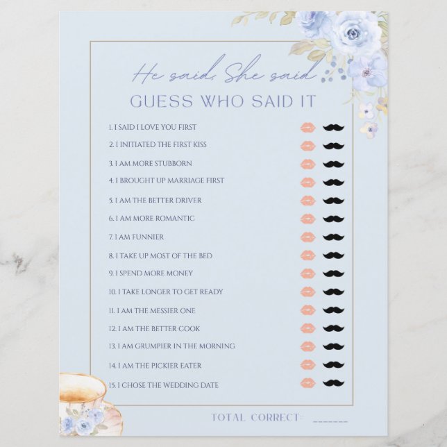 Love is Brewin He Said She Said Bridal Shower Game (Devant)