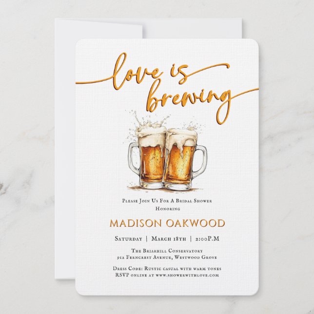 Love Is Brewing Beer Bridal Shower Invitation (Devant)