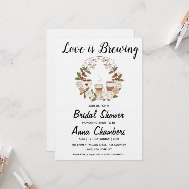 love is brewing bridal shower invitations (Devant/Arrière en situation)