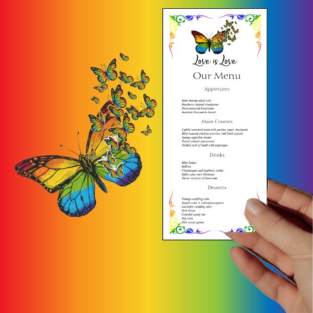 Love is Love Rainbow Theme Mariage Diner Menu (Créateur téléchargé)