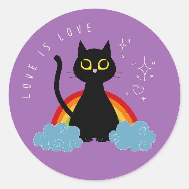 LOVE IS LOVE - Sticker pour chat noir arc-en-ciel (Devant)
