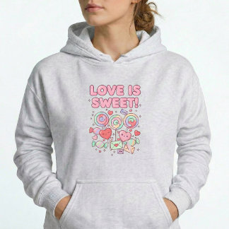 Love Is Sweet Kawaii Hearts Pastel Pullover Hoodie