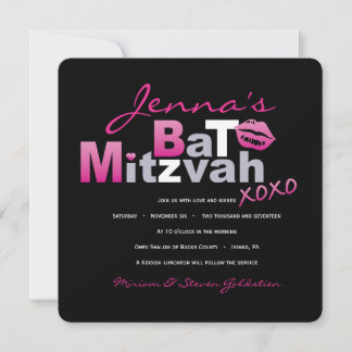 LOVE & KISSES CHAUD ROSE Bat mitzvah Invitation