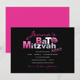 LOVE & KISSES CHAUD ROSE Bat mitzvah Invitation