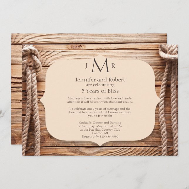 Love Knot 5e anniversaire Mariage Invitation (Devant / Derrière)