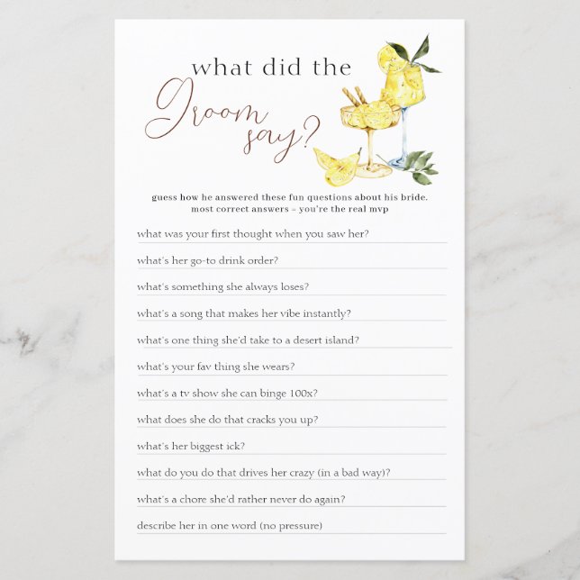 Love Limoncello Cocktail Fête des mariées Jeu (Devant)