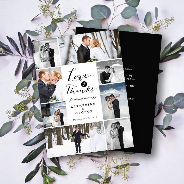 Love & Merci Script 8-Photo Mariage Collage (Love & Thanks Modern Script 8 Multi Photo Collage Wedding Thank You Card @ fatfatin_blue_knot)