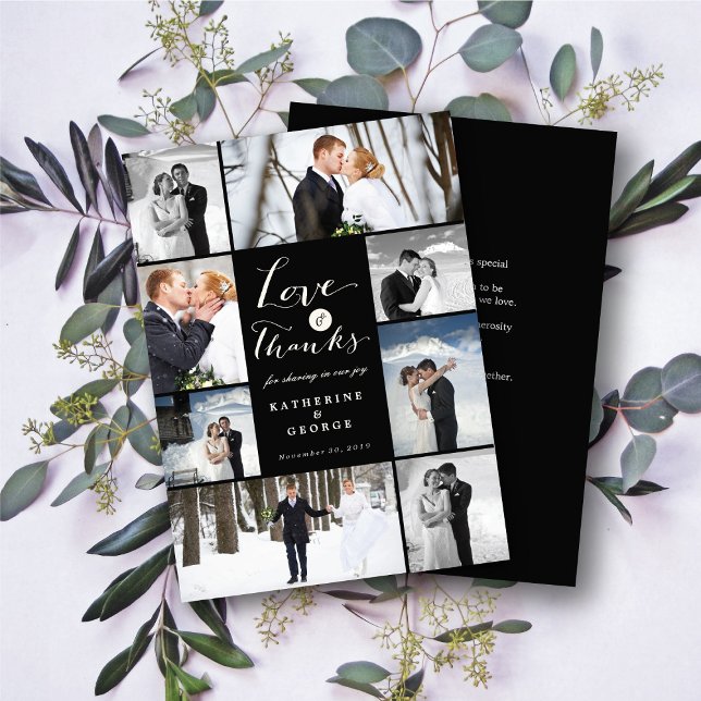 Love & Merci Script 8-Photo Mariage Design (Love & Thanks Modern Script 8 Multi Photo Collage Wedding Thank You Card @ fatfatin_blue_knot)