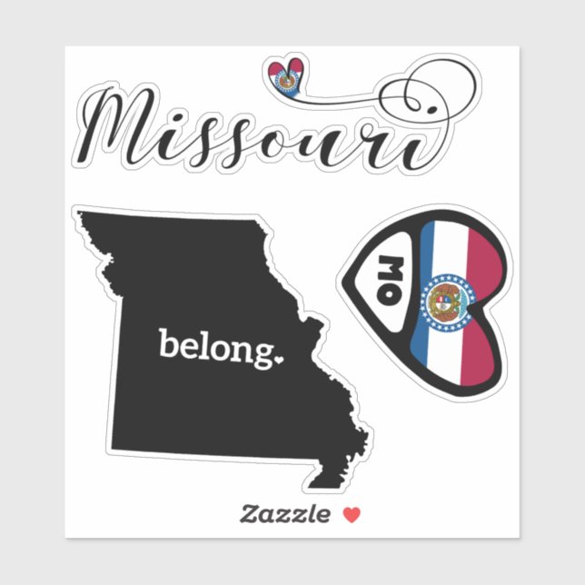 Love Missouri, 3 Designs, Die Cut Stickers (Feuille)