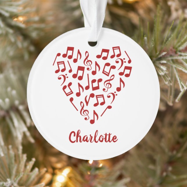 Love Music Heart of Red Music Notes avec nom (Arbre)