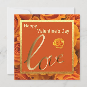 Love Orange Rose Gold Happy Valentines Day Card
