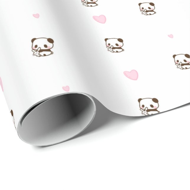 Love Panda Cadeau Enveloppement Papier Rouleau (Coin rond)