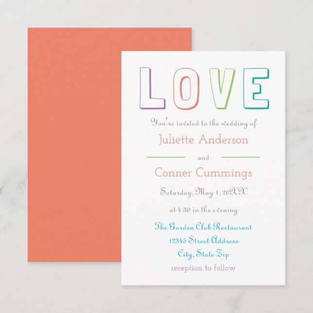 LOVE pastel - Faire-part de mariage 3x5 (Devant / Derrière)